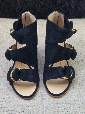 Giuseppe Zanotti Ladies Shoes Wedge Heel Black Suede Leather Made Italy Size 6.5